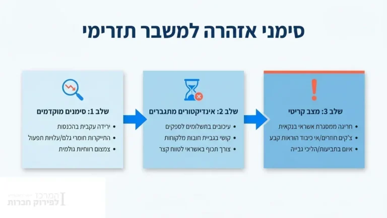 שקף אינפוגרפיקה המציג שלושה שלבים וסימני אזהרה למשבר תזרימי